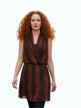 MNG Mango Rusty Red Snake Print Chiffon Mini Dress w/ Slip Size M